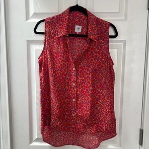 CAbi Red Button Down Blouse with Notched Collar